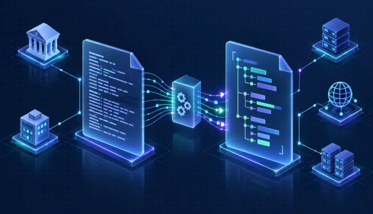 Technical illustration comparing a plain WHOIS document with a structured RDAP record
