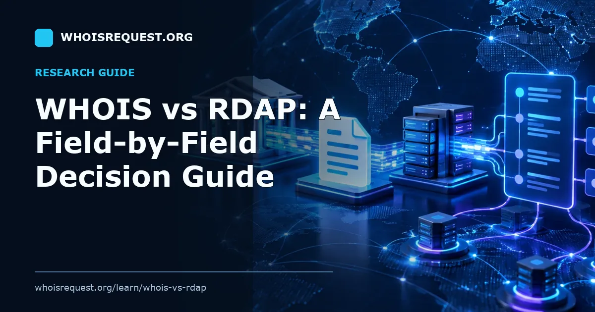 Illustrated research guide cover for WHOIS vs RDAP: A Field-by-Field Decision Guide